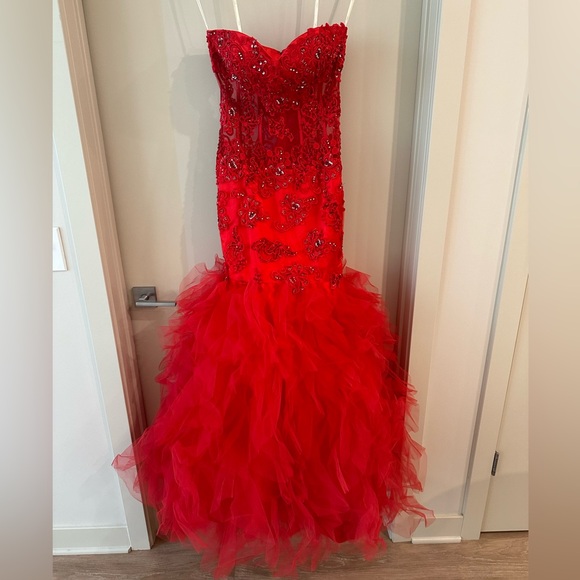 Jasz Couture Red Mermaid Prom Dress - Picture 2 of 3